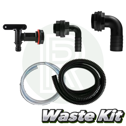 Waste Tank Plumbing Kit with Drain Valve, Hose Connectors and Flexible Waste Pipe for Campervan Water Systems