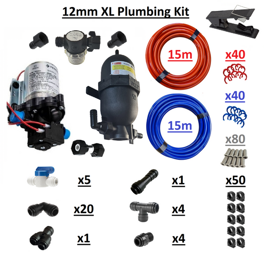 XL - 12v Shurflo Water Pump & 12mm Plumbing Kit