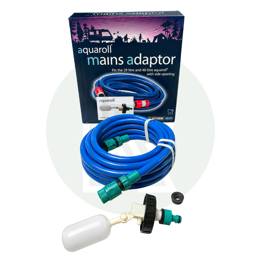 Aquaroll Mains Water Supply Adaptor Kit with hose, fittings and retail packaging