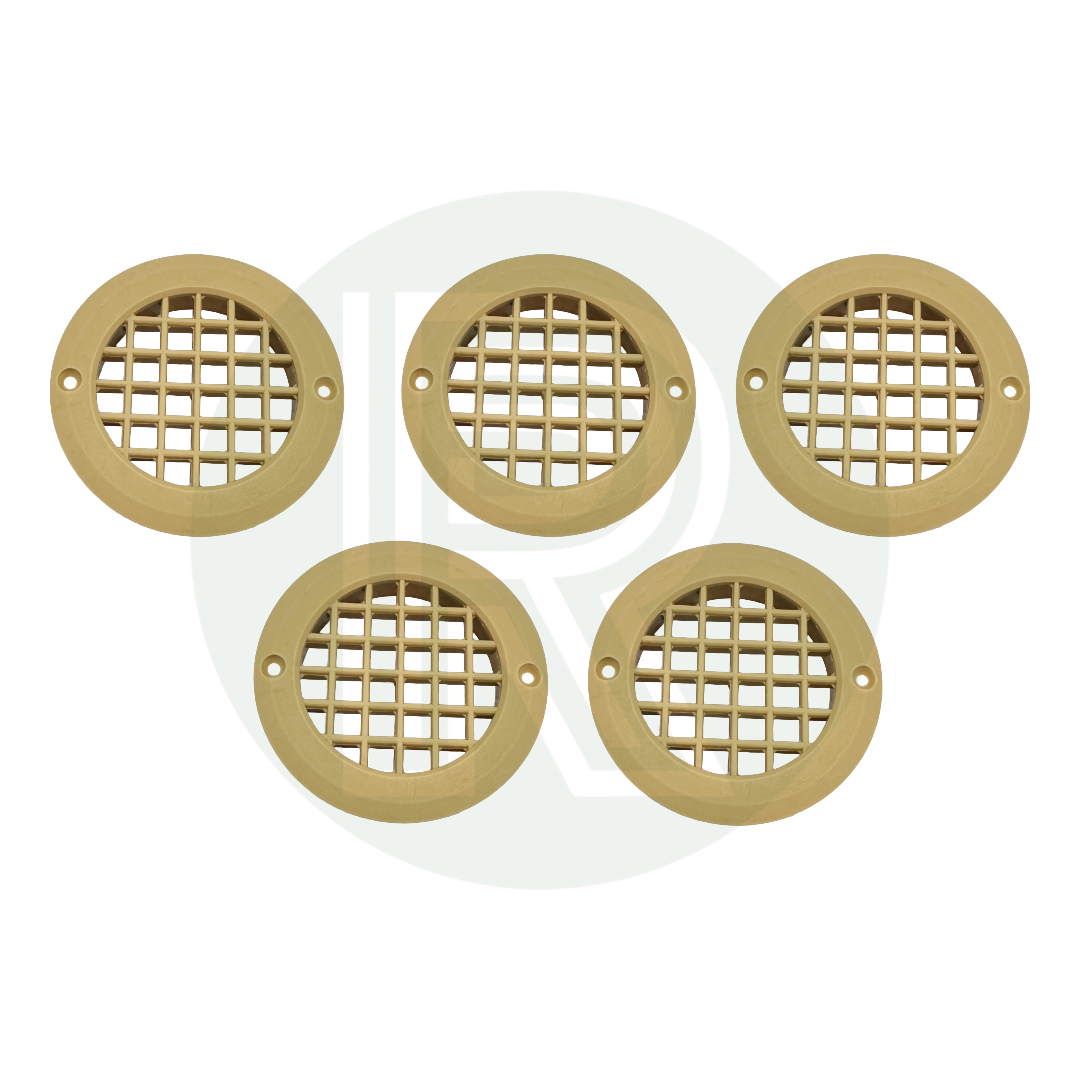 Beige round vent grille pack of 5 for caravan motorhome campervan furniture and ventilation installations