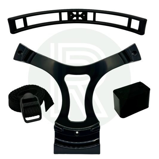 Black gas bottle floor holder wall bracket spacer block and securing strap kit for securing LPG propane and butane cylinders in motorhome caravan campervan and leisure vehicle gas lockers