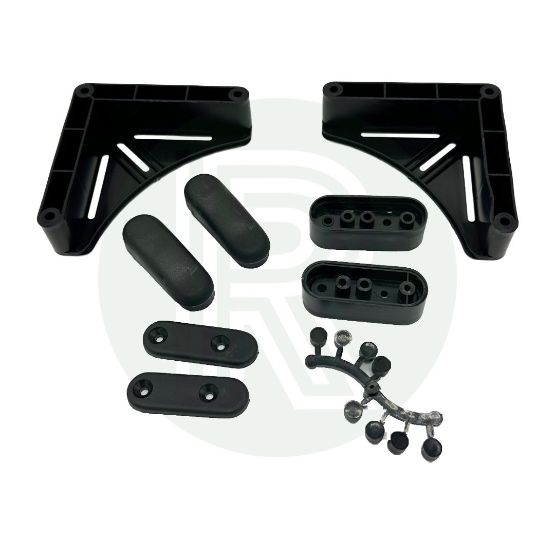 Black table storage mount kit with brackets retaining clips spacers and fixings for motorhome caravan and campervan table storage
