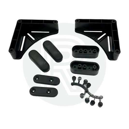 Black table storage mount kit with brackets retaining clips spacers and fixings for motorhome caravan and campervan table storage