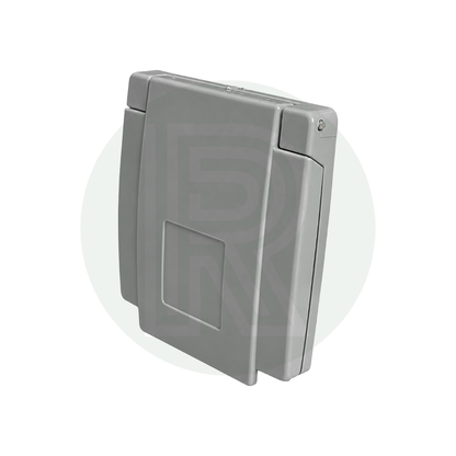 Bullfinch grey external gas BBQ outlet point with weatherproof cover closed for caravan, campervan and motorhome LPG installations