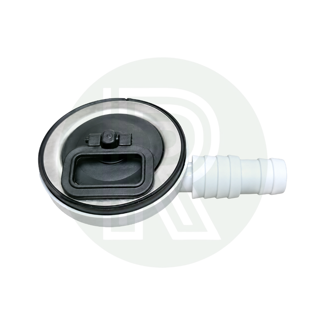 White angled CAN sink waste strainer and plug with 20mm and 25mm hose connection for caravan motorhome campervan and boat