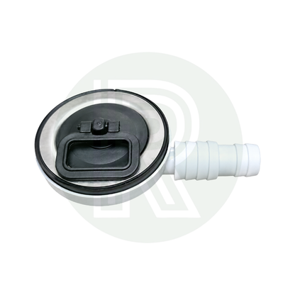 White angled CAN sink waste strainer and plug with 20mm and 25mm hose connection for caravan motorhome campervan and boat
