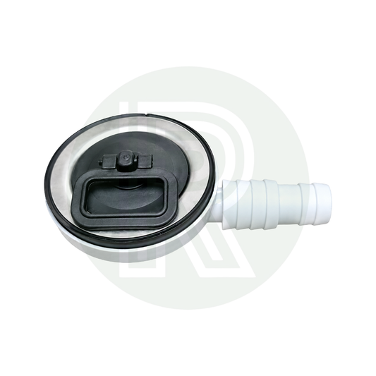 White angled CAN sink waste strainer and plug with 20mm and 25mm hose connection for caravan motorhome campervan and boat