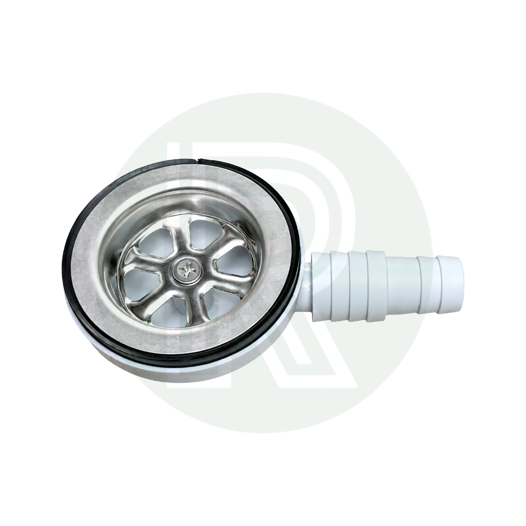 Top view of white CAN sink waste with removable strainer basket