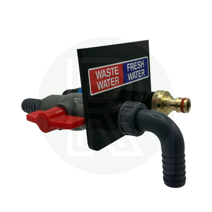 Caravan sill mounted fresh water inlet and waste water drain valve assembly