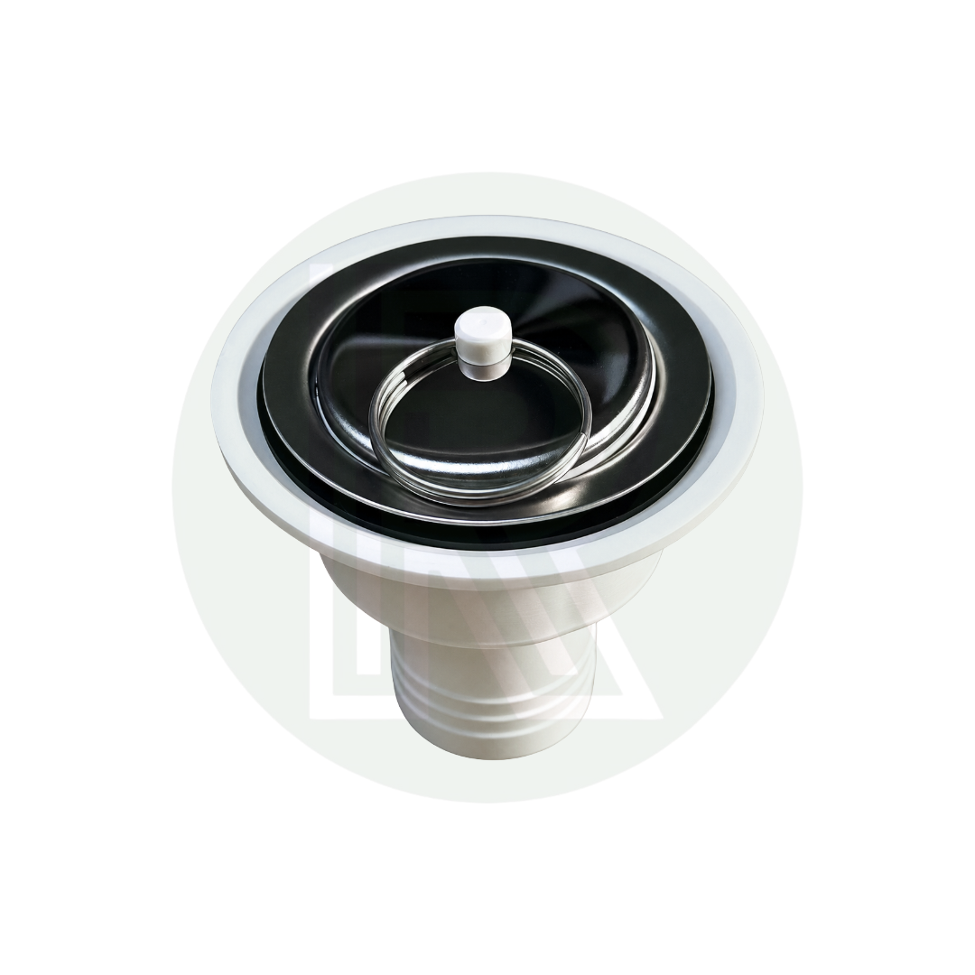 Dometic SMEV white sink waste with removable strainer and plug featuring a straight 25mm waste outlet for caravan motorhome campervan and boat