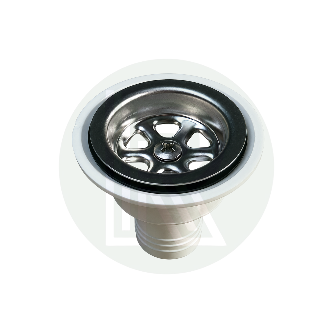 Top view of Dometic SMEV white sink waste with removable strainer basket