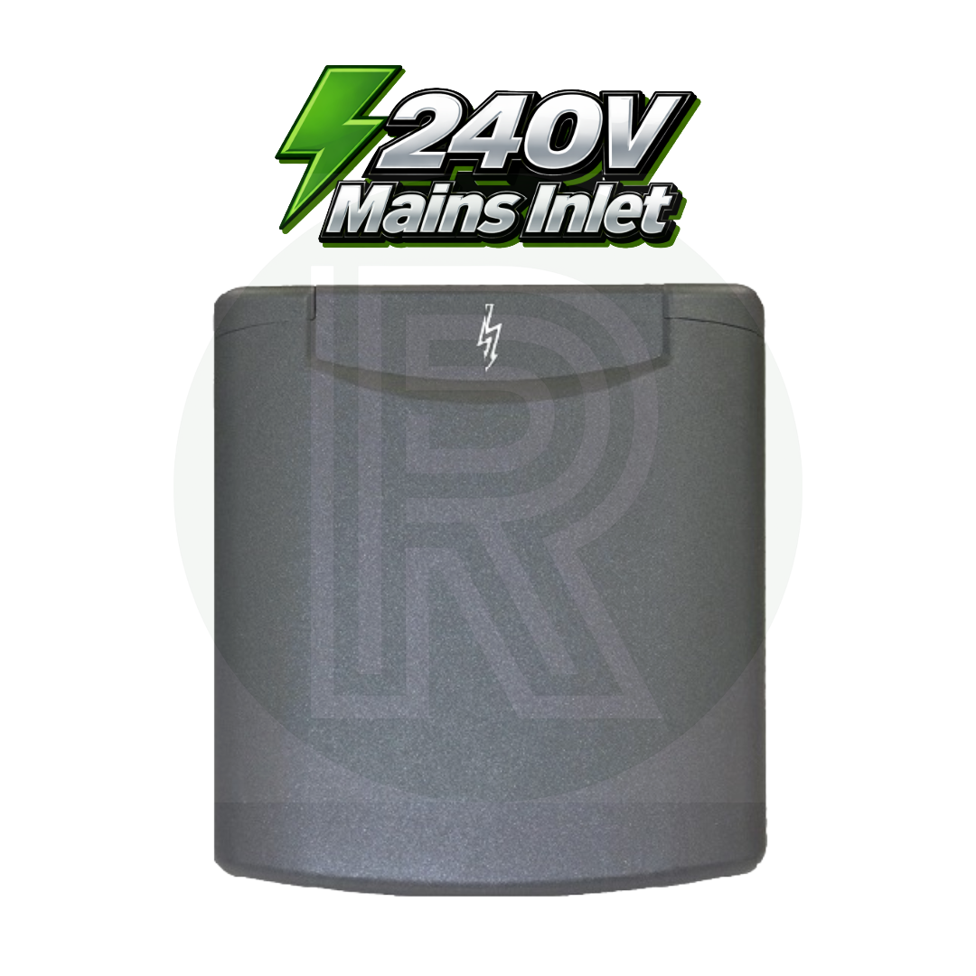 FAWO grey 240V 16A mains inlet with magnetic locking flap for caravan motorhome and campervan electric hook up