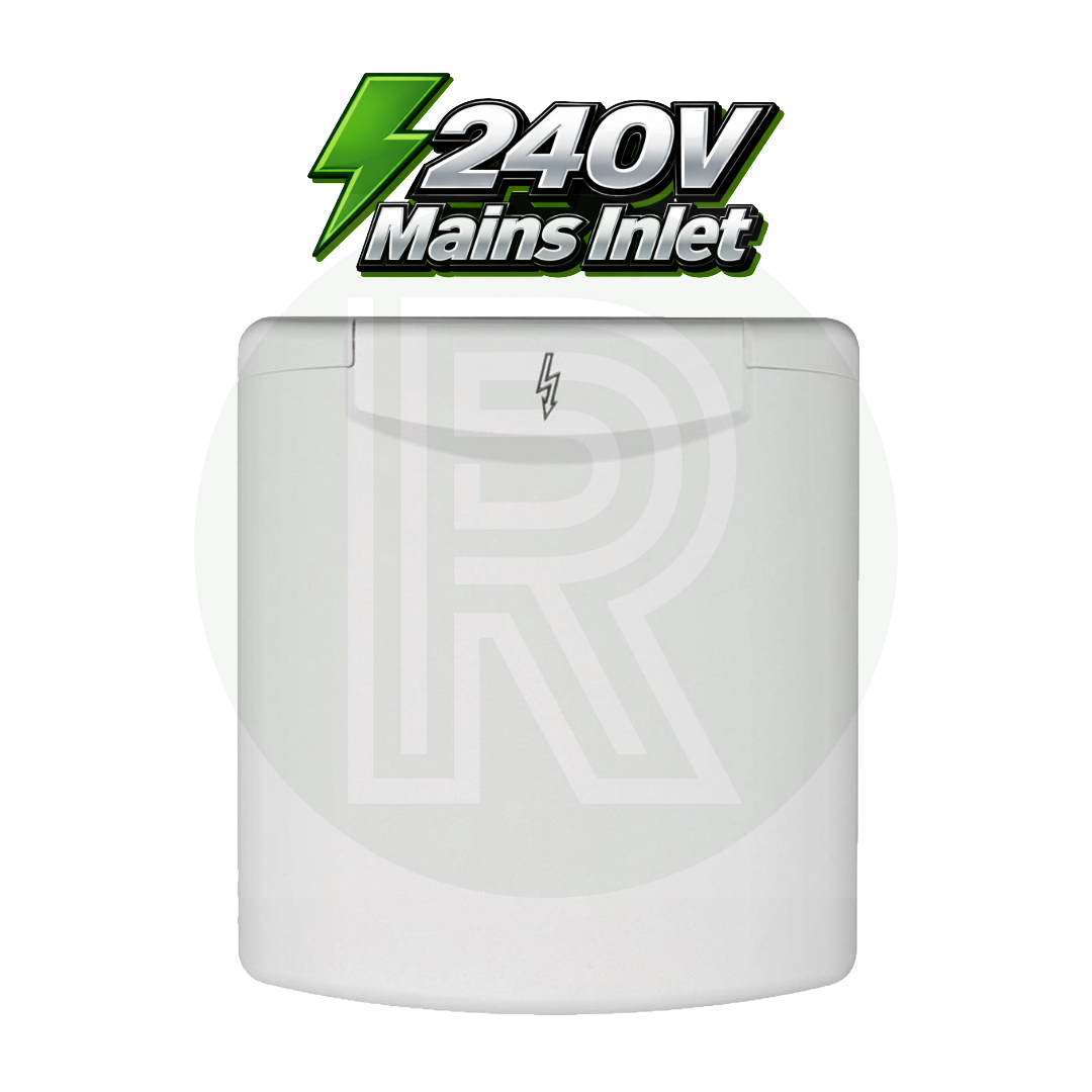 FAWO white 240V 16A mains inlet with magnetic locking flap for caravan motorhome and campervan electric hook up
