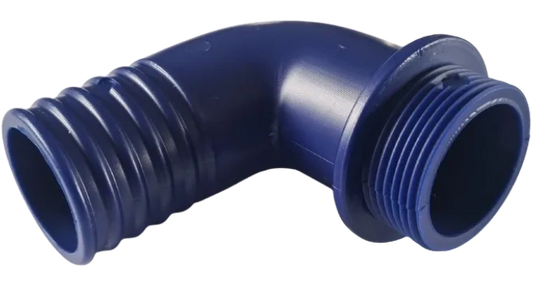 1 1/4" BSP Male to 40mm Male Blue 90° Barbed Hosetail c/w Nut & Washer