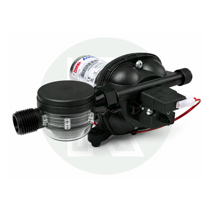 Fiamma Aqua 8F 12V 7Ltr water pump showing removable inline strainer