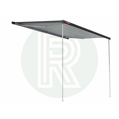 Side profile of Deep Black Fiamma F80s awning installed on VW Crafter van 