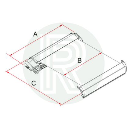Technical dimensions of White Fiamma F80s awning for VW Crafter van 
