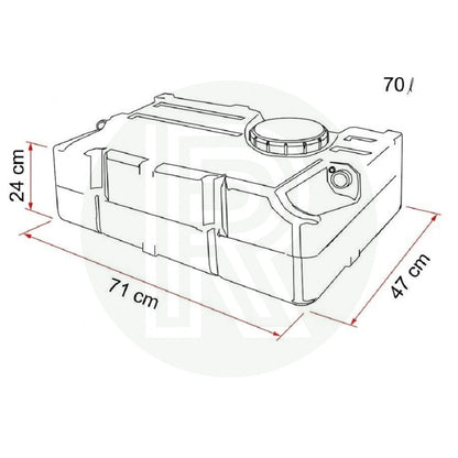 Fiamma Tank 70 flat fresh water tank dimensions 710 x 470 x 240 mm