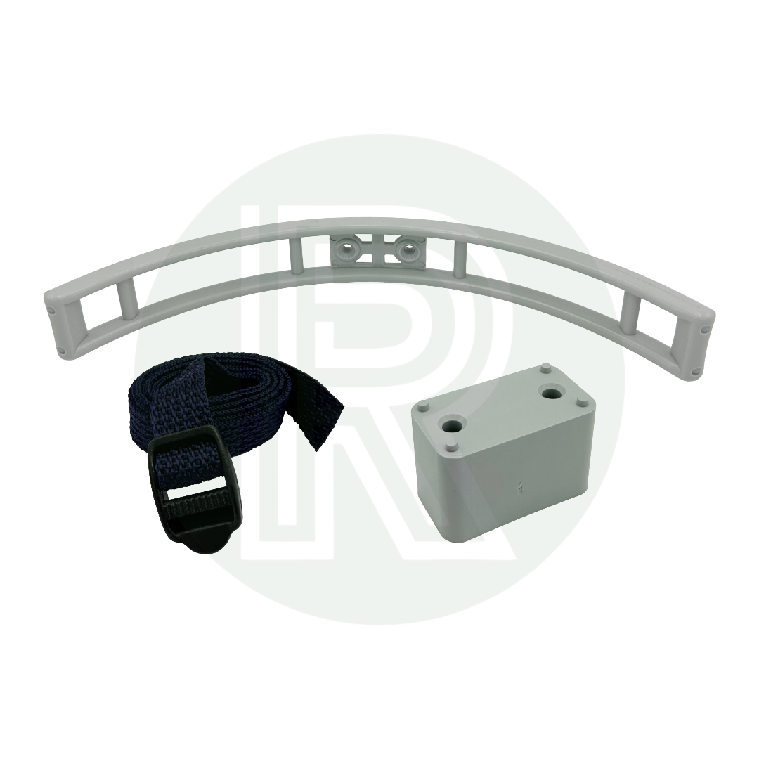 Gas bottle wall bracket spacer block and securing strap kit for LPG cylinders in motorhome caravan campervan and leisure vehicle gas lockers