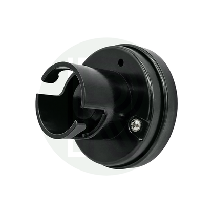 Angled view of a black 70mm Gaslow replacement gas filler point cap for external LPG filling points on caravans, motorhomes and campervans.