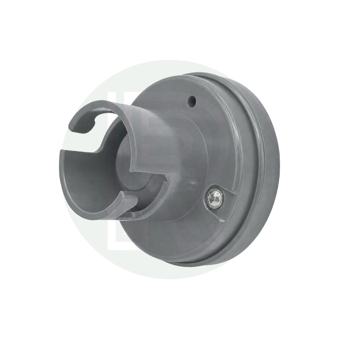 Angled view of a grey 70mm Gaslow replacement gas filler point cap for external LPG filling points on caravans, motorhomes and campervans.