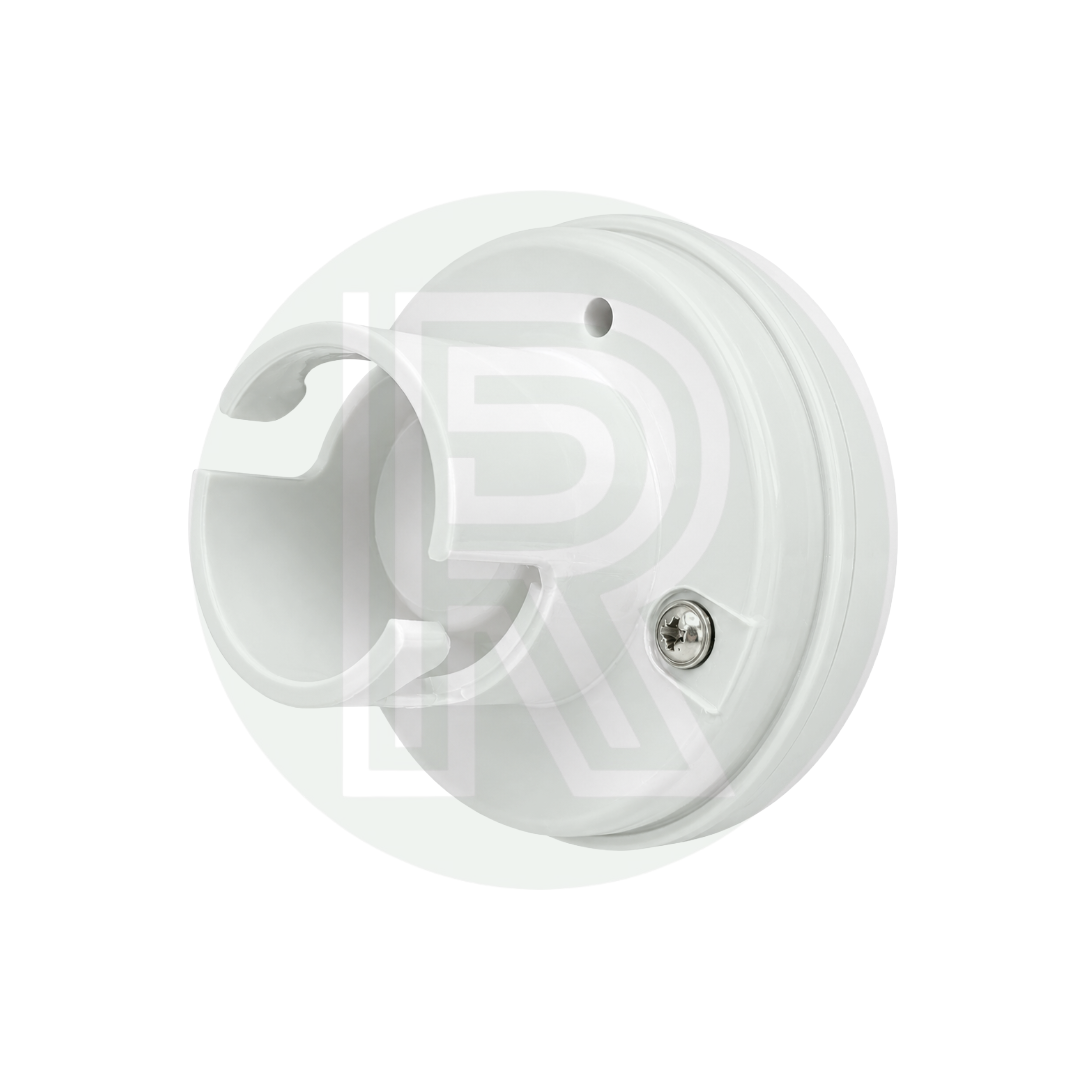 Angled view of a white 70mm Gaslow replacement gas filler point cap for external LPG filling points on caravans, motorhomes and campervans.