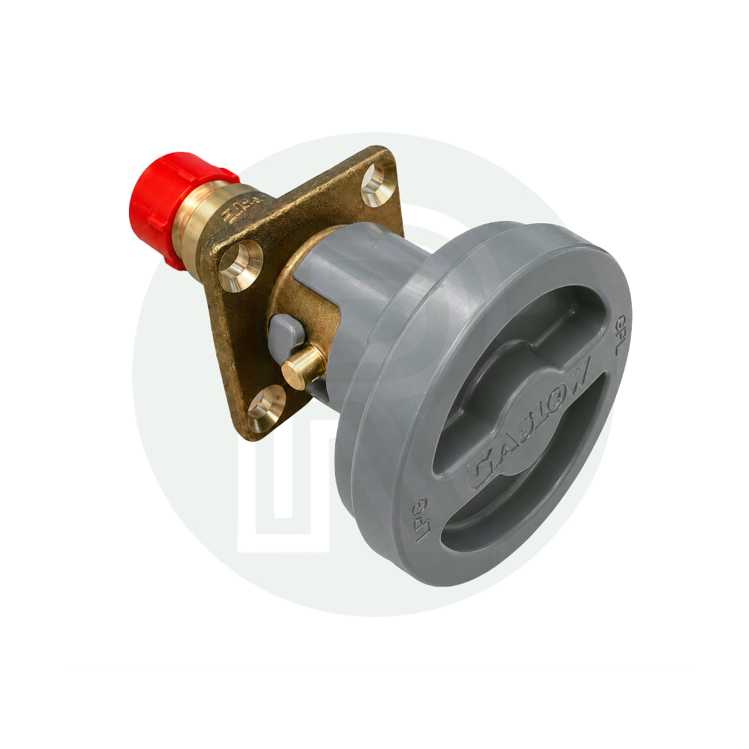 Gaslow transfer kit grey external LPG filler rear view showing brass connection