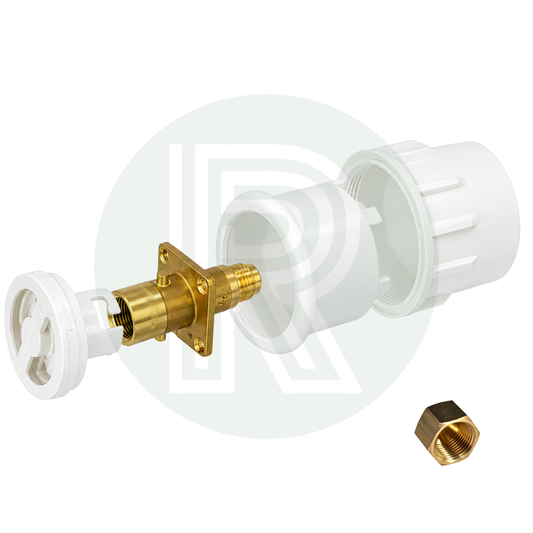 Gaslow Transfer Kit with white external LPG filler point for transferring a refillable gas system to a caravan motorhome or campervan