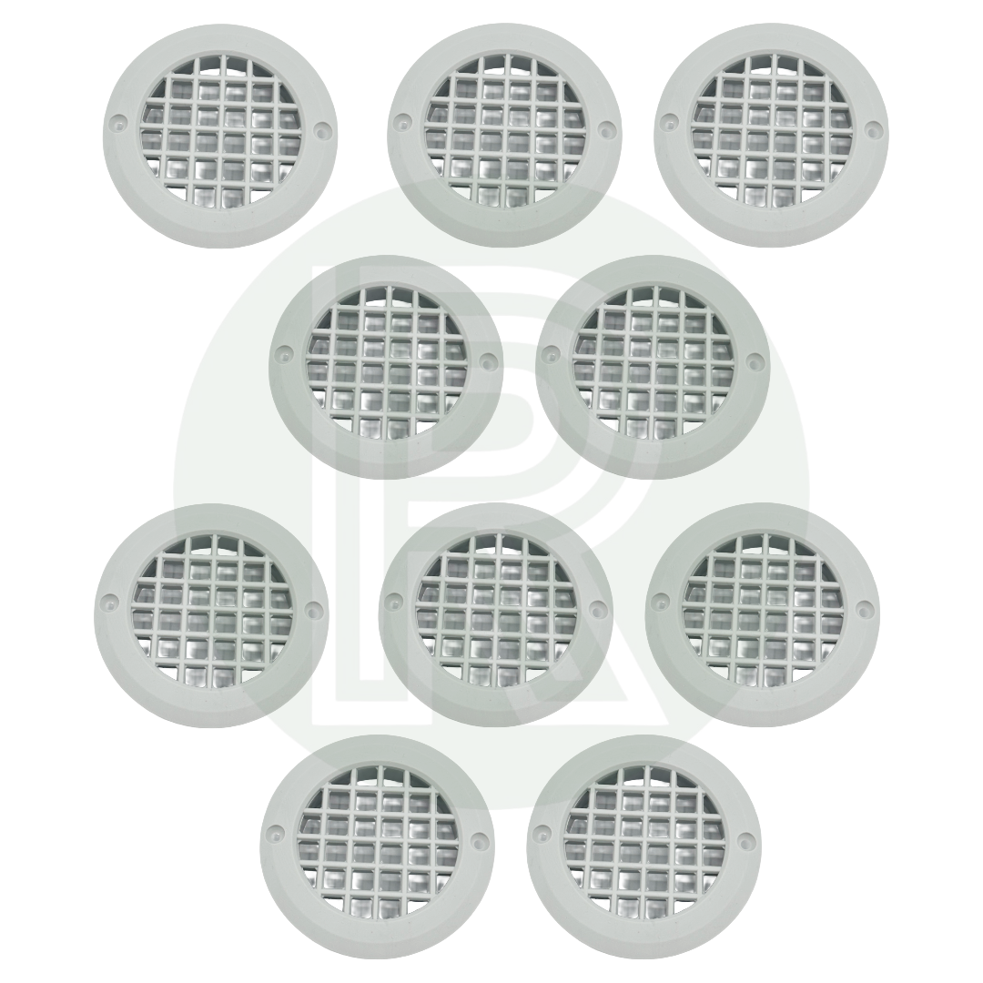 Grey round vent grille pack of 10 for caravan motorhome campervan furniture and ventilation installations