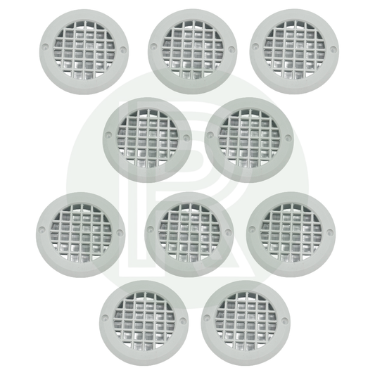 Grey round vent grille pack of 10 for caravan motorhome campervan furniture and ventilation installations