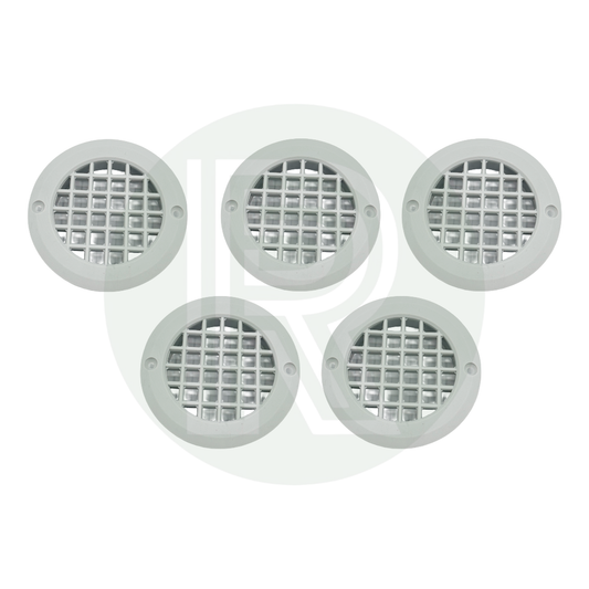 Grey round vent grille pack of 5 for caravan motorhome campervan furniture and ventilation installations