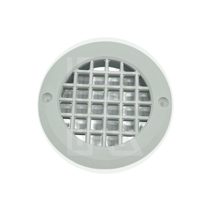 Grey round ventilation grille with fixing holes for campervan caravan and motorhome conversion projects
