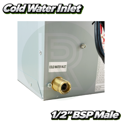 Cold water inlet connection on LPG tankless water heater with 1/2 inch BSP fitting