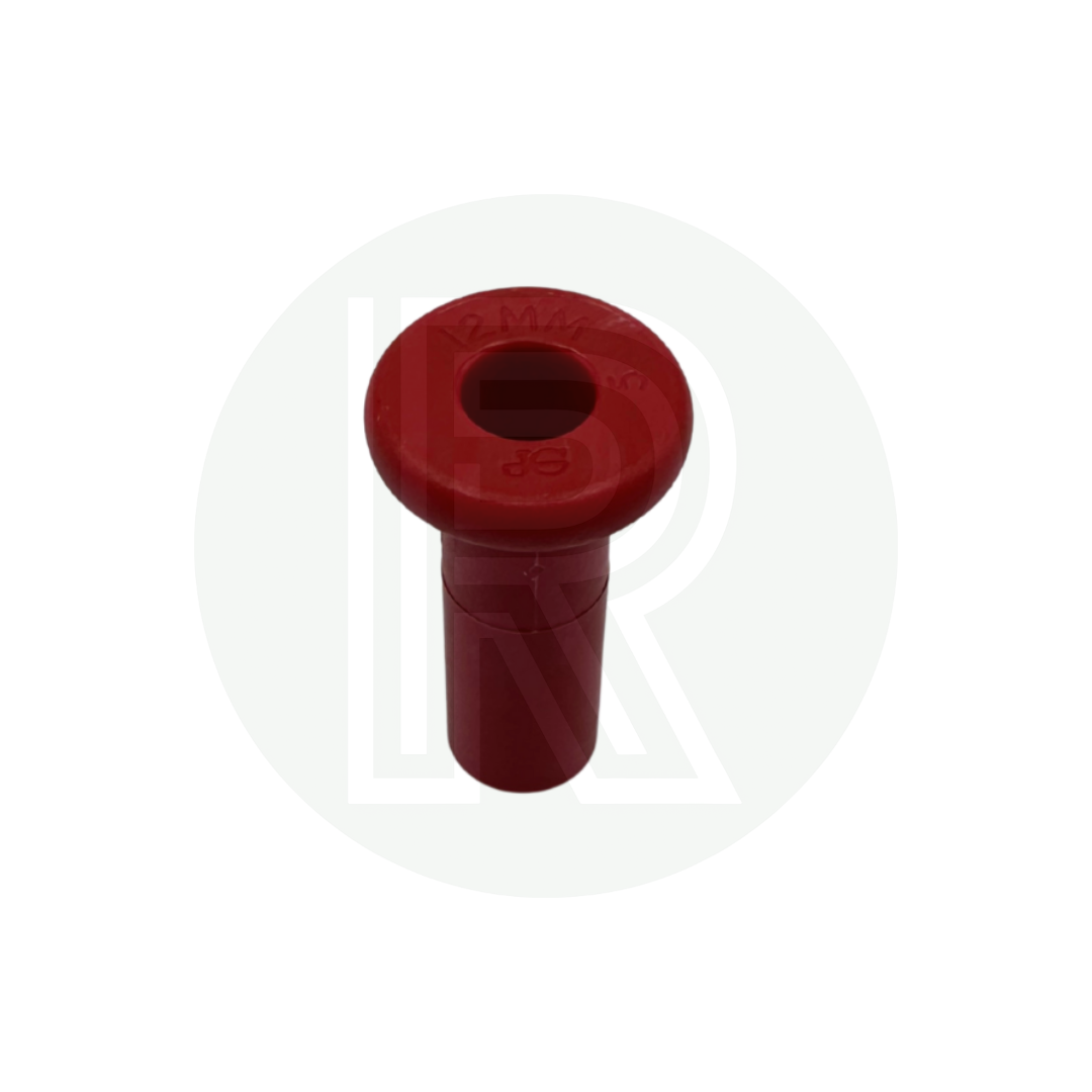 Front view of John Guest Speedfit 12mm blanking plug red