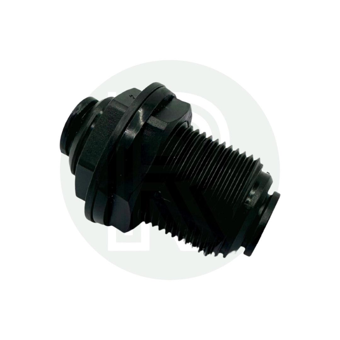 Front view of John Guest Speedfit 12mm female to female bulkhead fitting