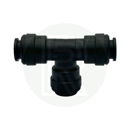 Front view of John Guest Speedfit 12mm equal tee connector