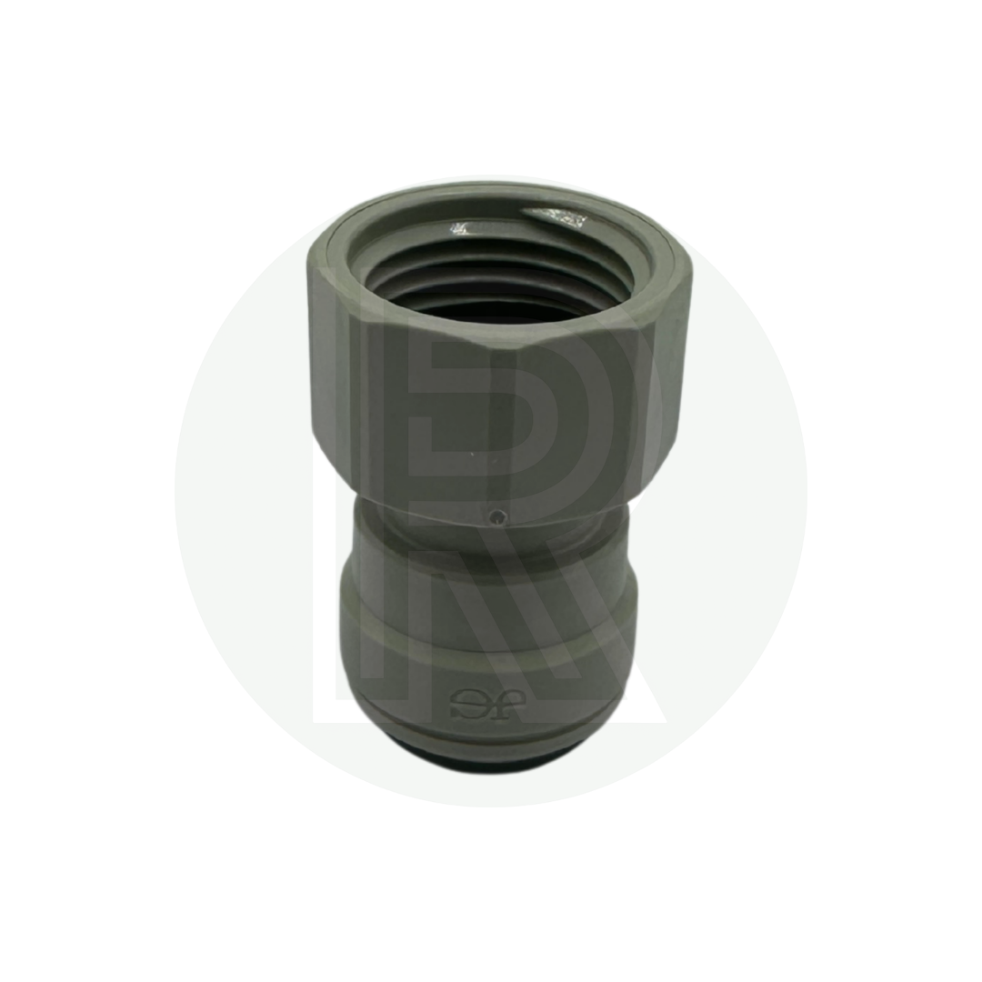 Threaded end of John Guest Speedfit 12mm female to 1/2 inch BSPP female adaptor