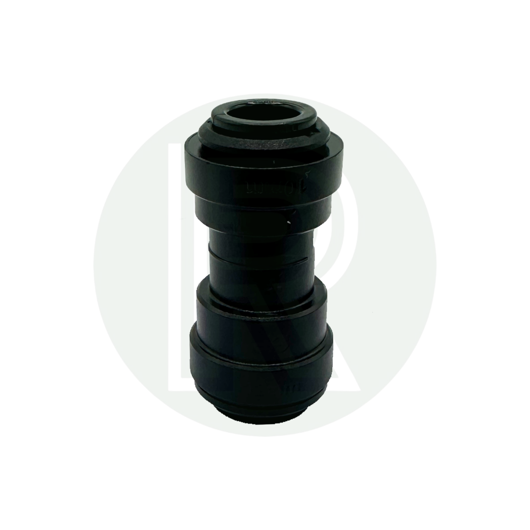 Front view of John Guest Speedfit 12mm female to 10mm female straight adaptor