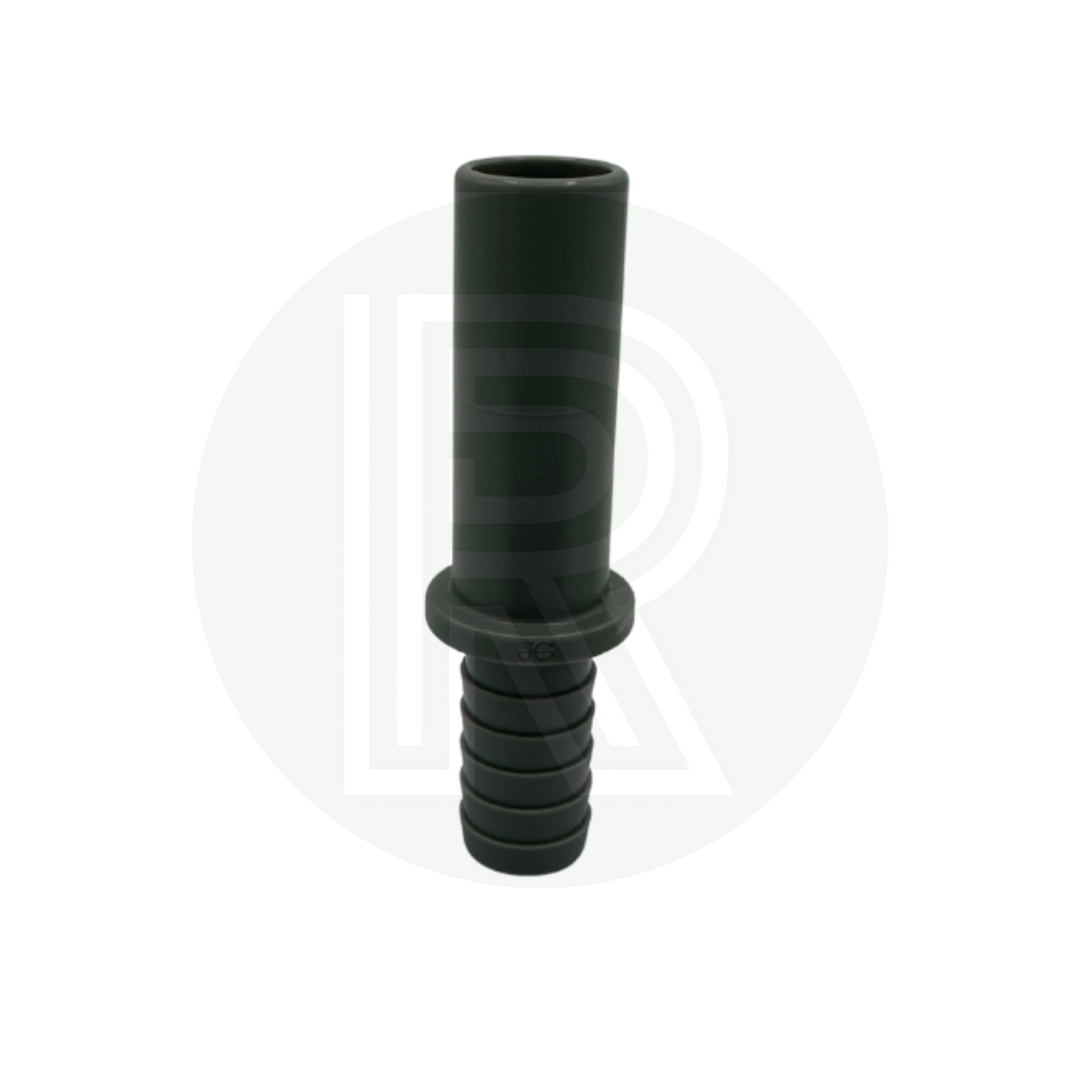 Front view of John Guest Speedfit 15mm male stem to 1/2 inch hose barb connector
