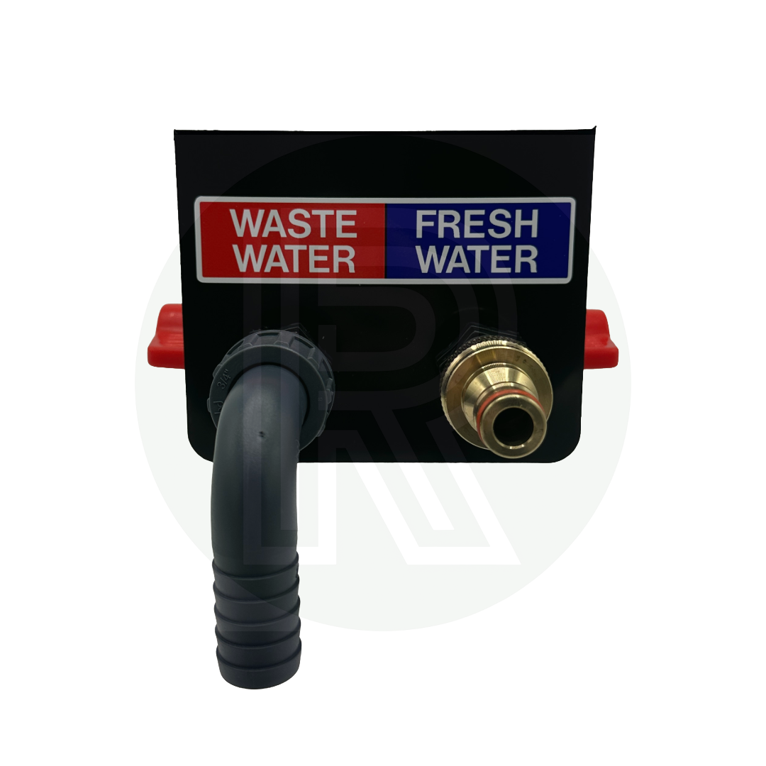 Motorhome and campervan sill mounted fresh water inlet and waste water drain outlet