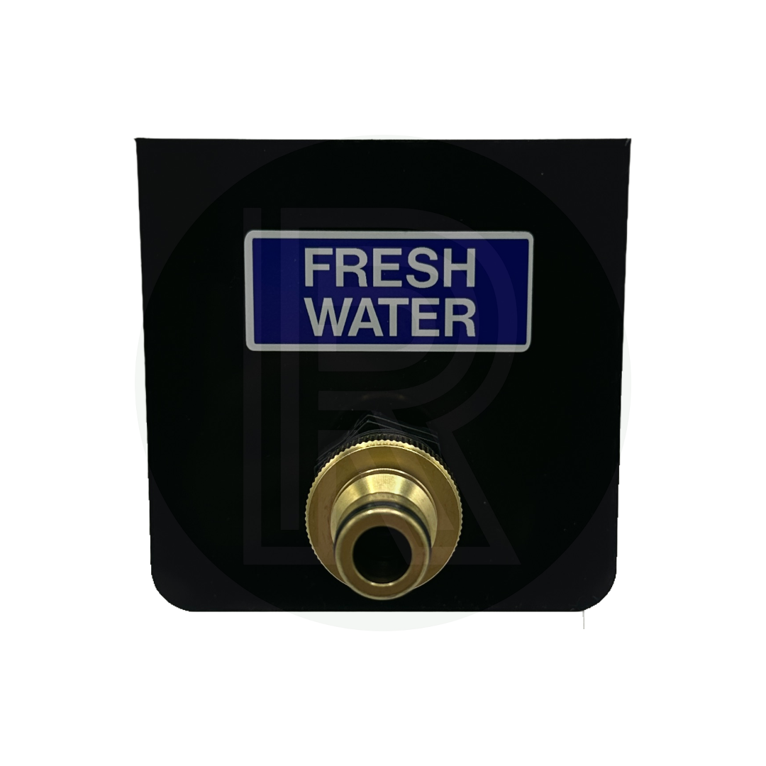 Motorhome and campervan sill mounted fresh water connection with 12mm pushfit inlet