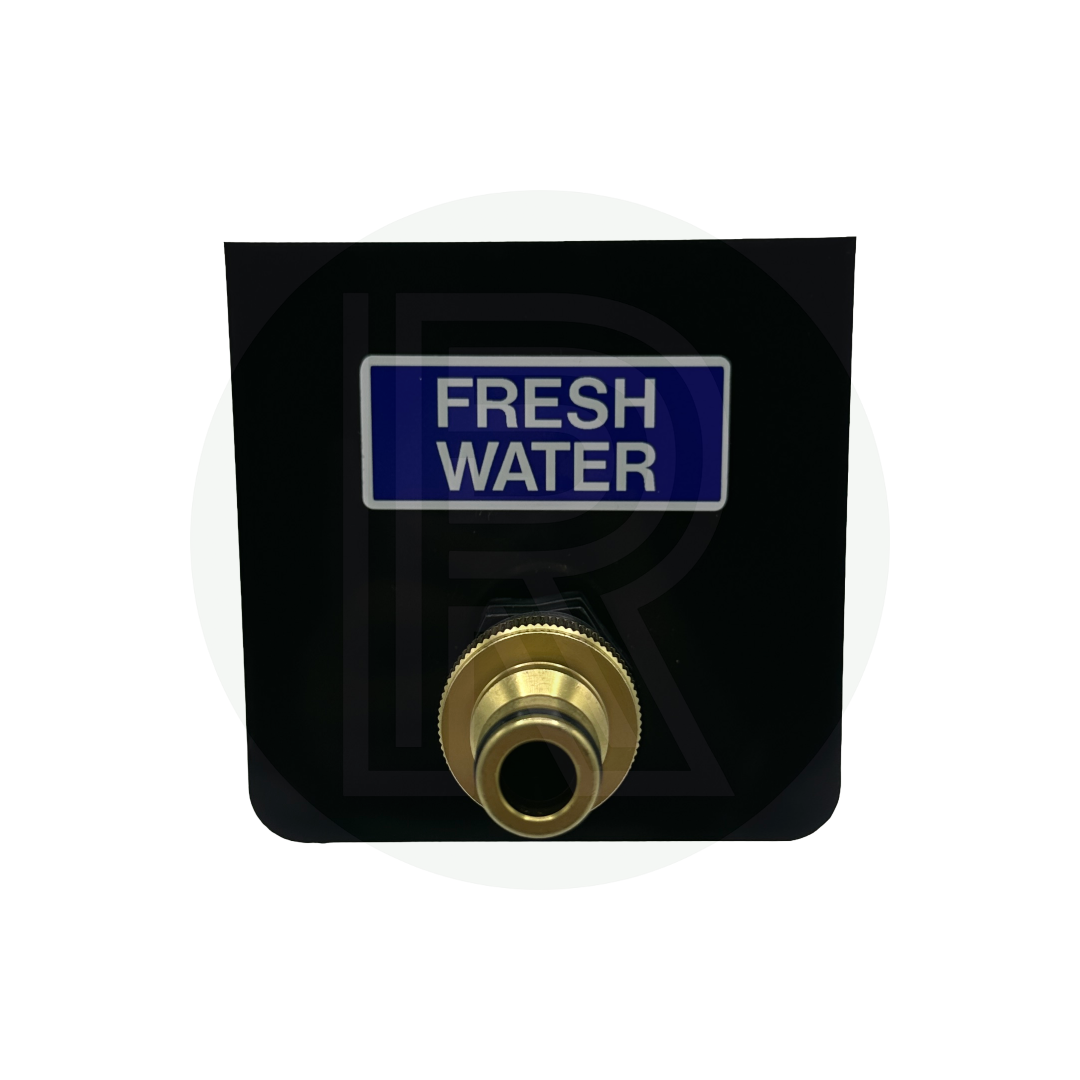 Motorhome and campervan sill mounted fresh water inlet with 12mm barbed hose connection