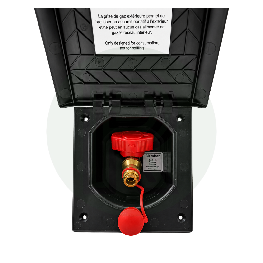 Close up of PLS Element External Gas BBQ Point gas connection with magnetic flap