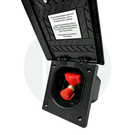 PLS Element External Gas BBQ Point with magnetic flap open showing gas connection