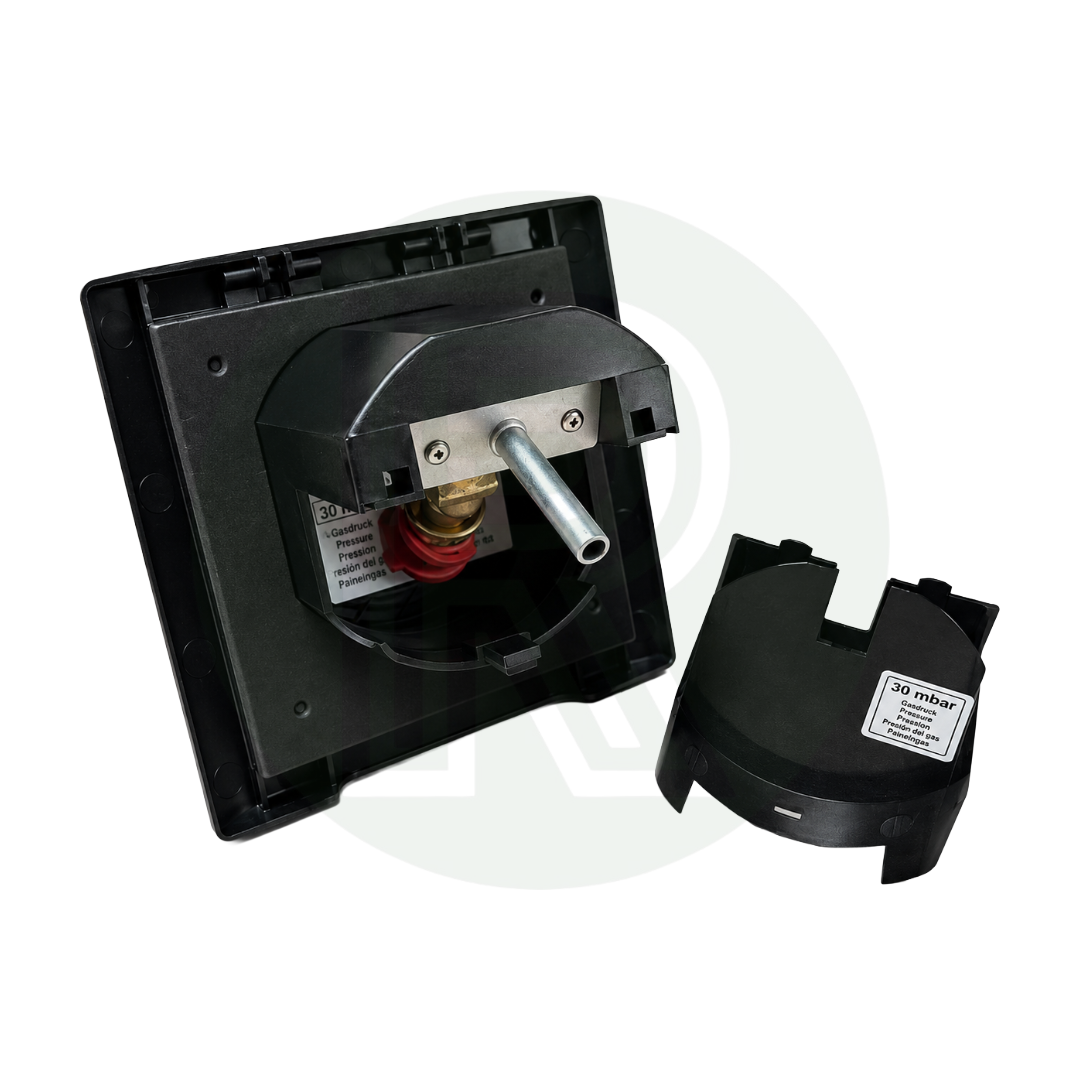 Rear view of PLS Element External Gas BBQ Point showing mounting and gas connection