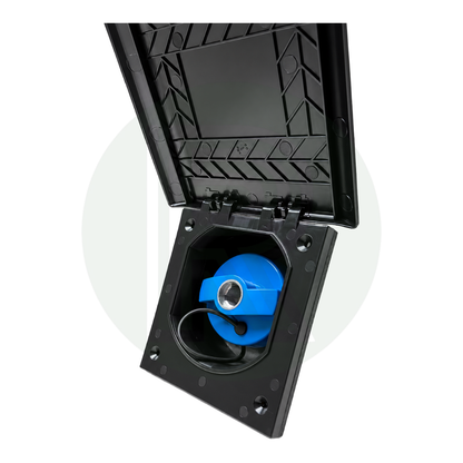 Internal view of PLS Element External Water Inlet with cap and magnetic flap