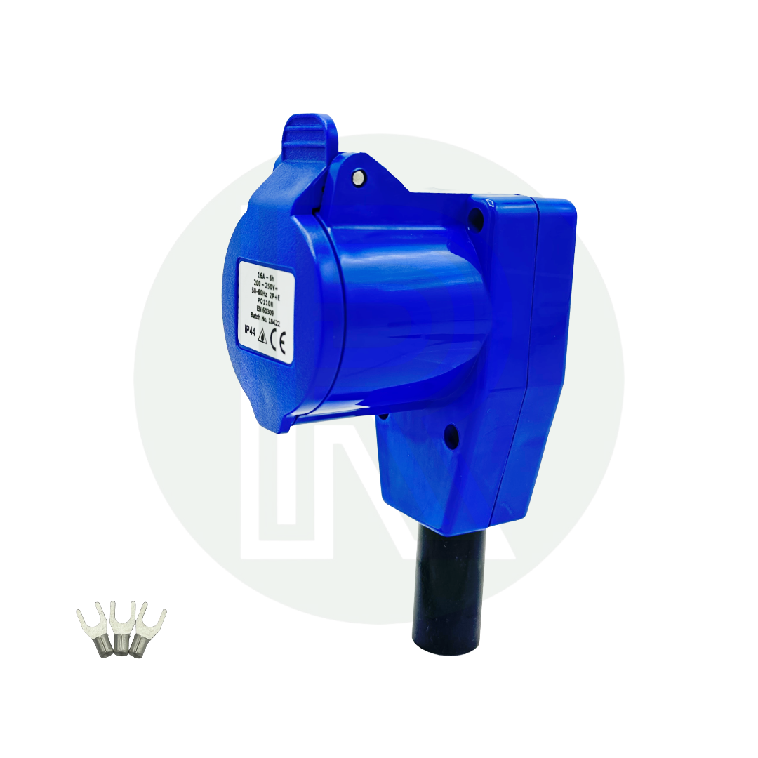 Powerpart 90 degree mains caravan coupler blue for connecting campsite hook up leads to caravans motorhomes and campervans