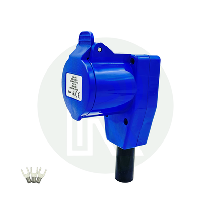 Powerpart 90 degree mains caravan coupler blue for connecting campsite hook up leads to caravans motorhomes and campervans
