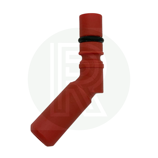 Red Reich tap connector tail with 12mm push-fit connection and sealing O-ring for caravan and motorhome mixer taps.