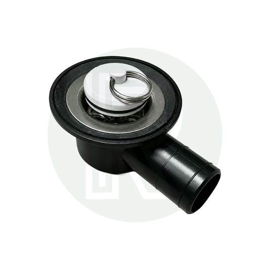 Reich black angled 33mm sink waste with sealing plug and 25mm outlet for caravan and motorhome sinks